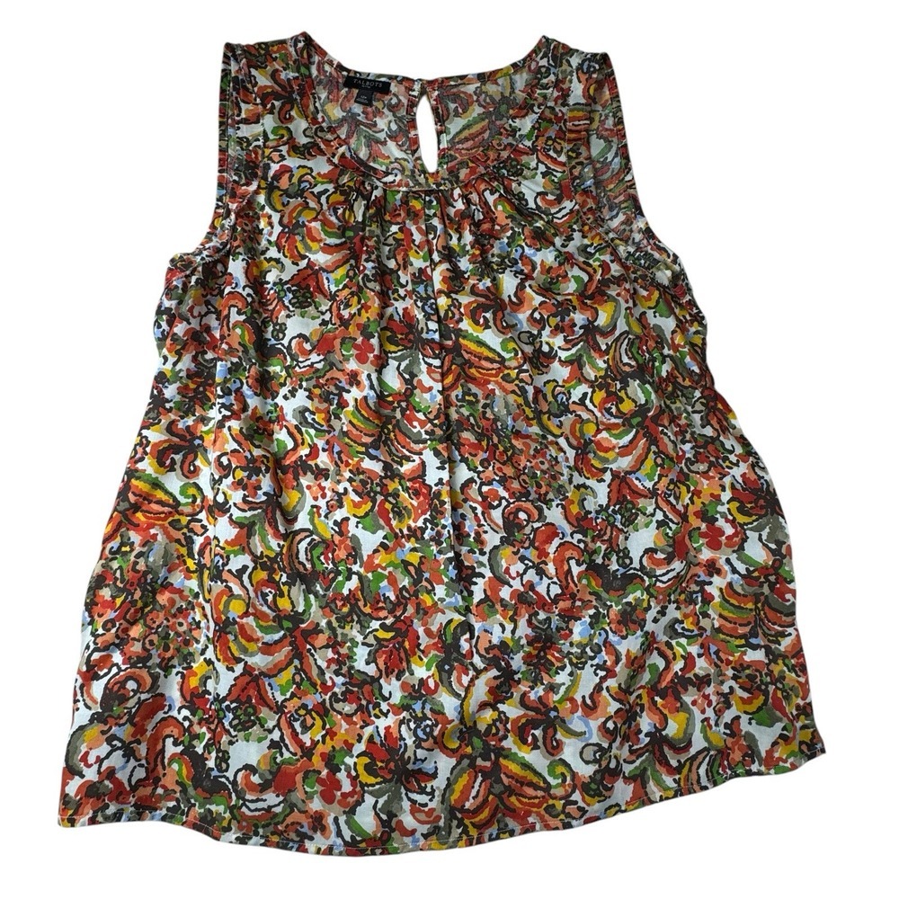 Talbots Top Women's 12 Petite Blouse Sleeveless Red Multi-Color Floral